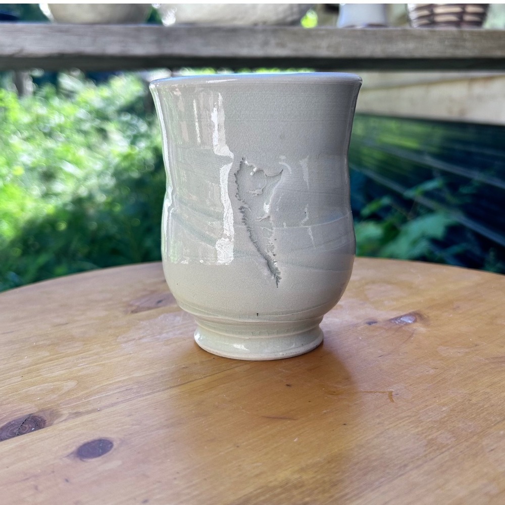 Vintage Ceramic Cup Mug Pale Blue Glossy Texture Crawl Studio Pottery California
